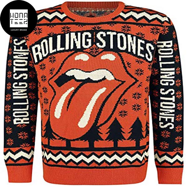 Rolling Stones Black Christmas Tree And Snow Drop 2023 Ugly Christmas Sweater