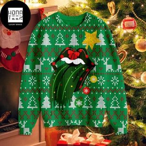 Rolling Stones Gifts Christmas Tree And Deer 2023 Ugly Christmas Sweater