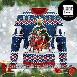 Rolling Stones Playing Music Under Christmas Tree Funny Ugly Christmas Sweater