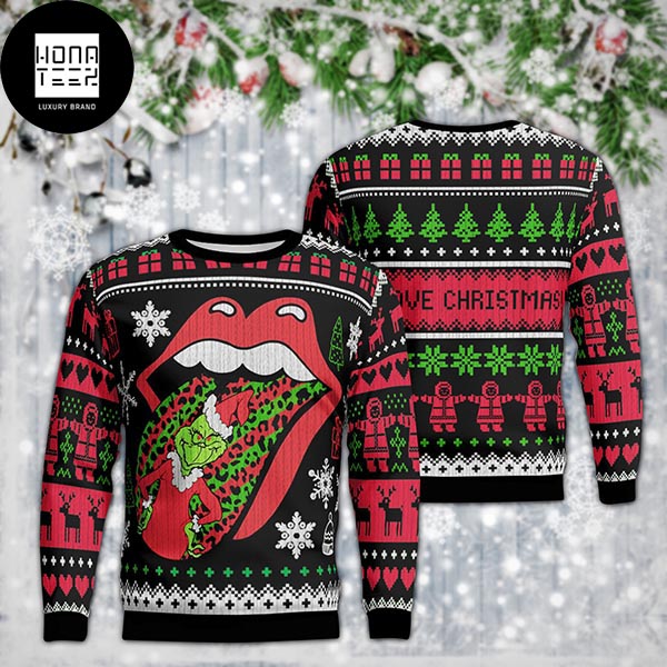 Rolling Stones X Grinch 2023 Funny Ugly Christmas Sweater