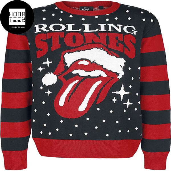 Rolling Stones X Santa Hat And Star Twinkle 2023 Ugly Christmas Sweater
