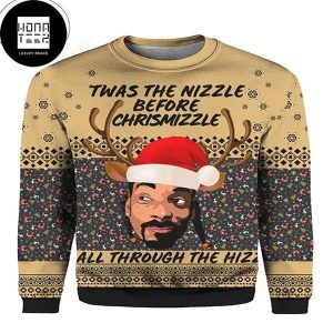 Snoop Dogg Santa Hat Twas The Nizzle Before Christmizzle 2023 Ugly Christmas Sweater