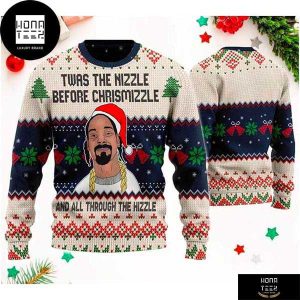 Snoop Dogg Santa Hat Twas The Nizzle Red Bells 2023 Ugly Christmas Sweater