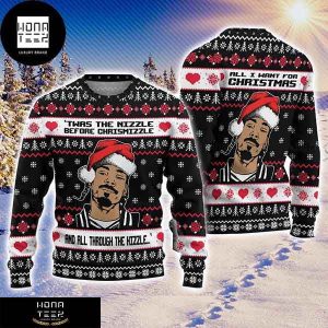 Snoop Dogg Twas The Nizzle Snowflakes 2023 Ugly Christmas Sweater