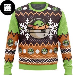 Star Wars Cute Baby Yoda In UFO Green 2023 Ugly Christmas Sweater