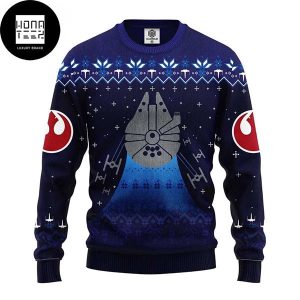 Star Wars Winter Millennium Falcon Blue Navi 2023 Ugly Christmas Sweater