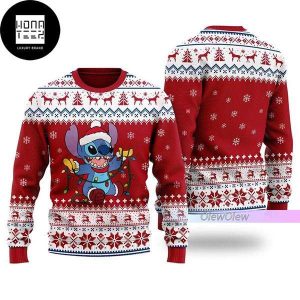 Stitch Playing Fairy Lights 2023 Ugly Christmas Sweater