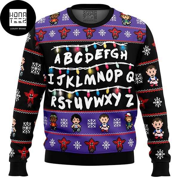 Stranger Things Alphabet Purple 2023 Ugly Christmas Sweater Honateez