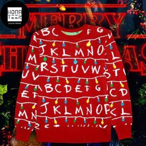 Stranger Things Alphabet Red And White 2023 Ugly Christmas Sweater