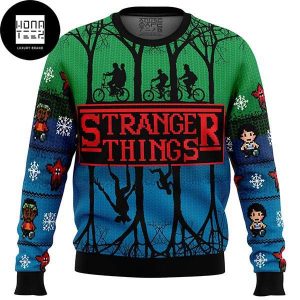 Stranger Things Cycling In The Forest 2023 Ugly Christmas Sweater