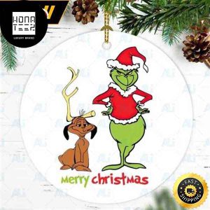 Grinch With Santa Hat And Max Tree Decoration 2023 Christmas Ornament