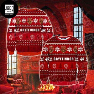 Harry Potter Gryffindor House Logo And Snowflake 2023 Ugly Christmas Sweater