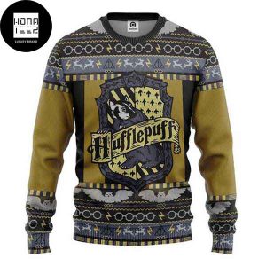 Harry Potter Hogwarts Hufflepuff Thunder Pattern 2023 Ugly Christmas Sweater