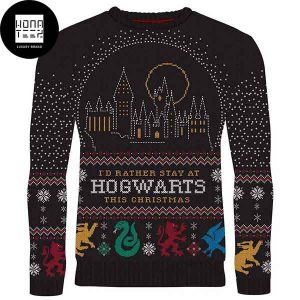 Harry Potter I Would Rather Stay At Hogwarts This Christmas 2023 Ugly Christmas Sweater