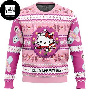 Hello Kitty Pink Wreath And Snowflakes Pattern Ugly Christmas Sweater