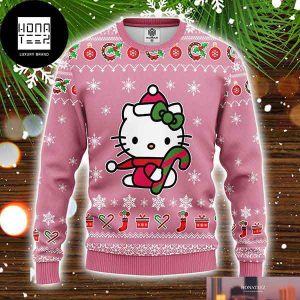 Hello Kitty With Santa Hat And Candy Cane Cute 2023 Ugly Christmas Sweater