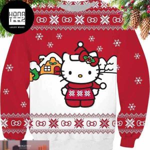 Hello Kitty Xmas With Santa Hat Cute Snowflakes Pattern 2023 Ugly Christmas Sweater