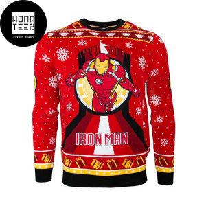 Iron Man Gifts Box Pattern Red And Yellow 2023 Ugly Christmas Sweater
