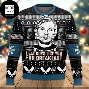 Jeffrey Dahmer I Eat Guys Like You For Breakfast Black And Green 2023 Ugly Christmas Sweater