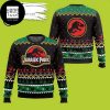 Jurassic Park Dinosaur With Santa Hat Snowflakes Pattern 2023 Ugly Christmas Sweater