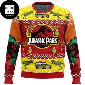 Jurassic Park Logo Car And Dinosaur Pattern 2023 Ugly Christmas Sweater