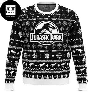 Jurassic Park Skeleton Pattern Black And White 2023 Ugly Christmas Sweater