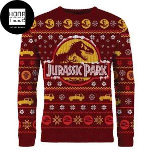 Jurassic Park Snowflakes Red And Yellow 2023 Ugly Christmas Sweater