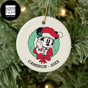 Minnie Mouse Cute With Santa Hat Holiday Customized Name And Year 2023 Christmas Ornament