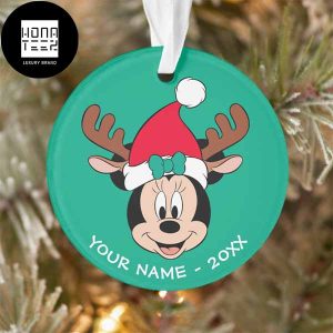 Minnie Mouse Reindeer Ears And Santa Hat Customized Name And Year 2023 Christmas Ornament
