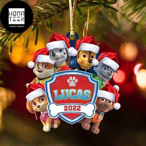 Paw Patrol Friends With Santa Hat Custom Name And Year 2023 Christmas Ornament