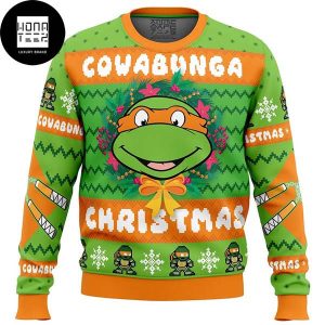 TMNT Cowabunga Michaelangelo Christmas Teenage Mutant Ninja Turtles 2023 Ugly Christmas Sweater