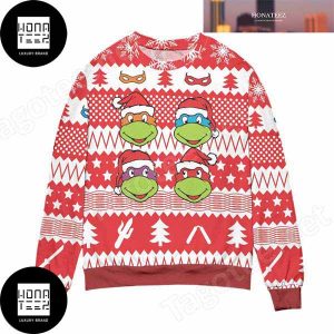 TMNT Teenage Mutant Ninja Turtles Pine Tree And Stars 2023 Ugly Christmas Sweater