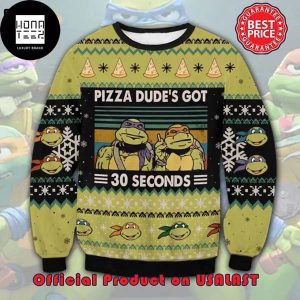 TMNT Teenage Mutant Ninja Turtles Pizza Dude Got 30 Seconds Pizza Pattern 2023 Ugly Christmas Sweater