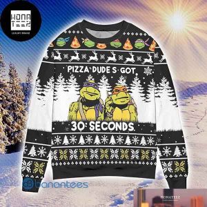 TMNT Teenage Mutant Ninja Turtles Pizza Dude Got 30 Seconds Reindeer Pattern 2023 Ugly Christmas Sweater