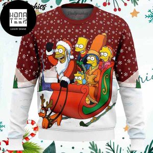 The Simpsons Dashing Through the Snow And Snowflakes Pattern 2023 Ugly Christmas Sweater