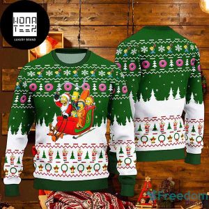 The Simpsons Dashing Through the Snow Pink Donut Pattern 2023 Ugly Christmas Sweater