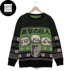 Attack On Titan Chibi Characters 2023 Ugly Christmas Sweater