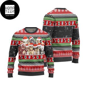 Attack On Titan Nine Titans With Santa Hat 2023 Ugly Christmas Sweater
