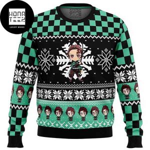 Demon Slayer Anime Chibi Xmas Tanjiro Kamado 2023 Ugly Christmas Sweater