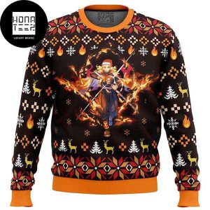 Demon Slayer Anime Fire Rengoku 2023 Ugly Christmas Sweater