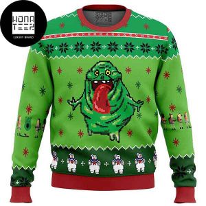 Ghostbusters Slimer With Snowflakes Pattern 2023 Ugly Christmas Sweater