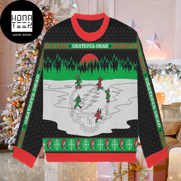 Grateful Dead Skating Bears Snowflakes Pattern 2023 Ugly Christmas Sweater