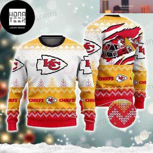 Kansas City Chiefs Football Helmet Ripped 2023 Ugly Christmas Sweater