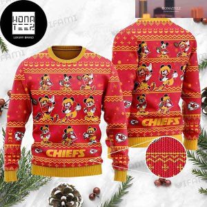 Kansas City Chiefs Mickey Mouse Pattern 2023 Ugly Christmas Sweater