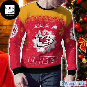 Kansas City Chiefs Santa Sleigh Driving Reindeer Pattern 2023 Ugly Christmas Sweater