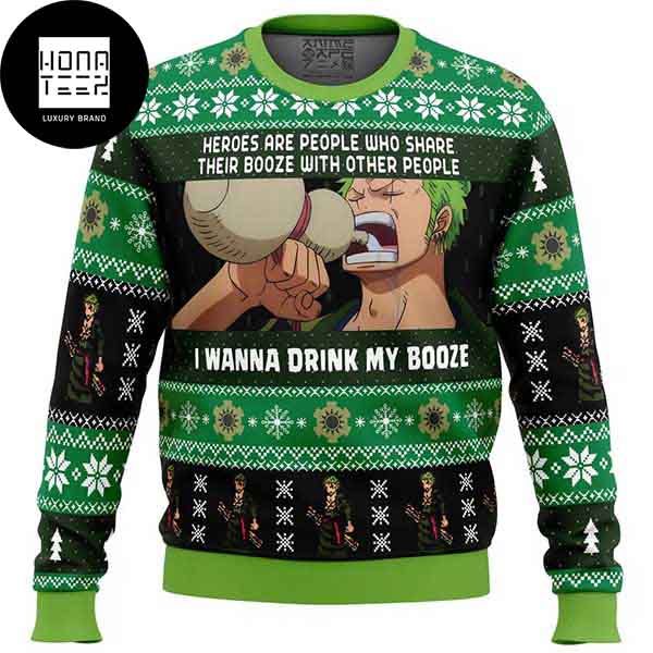 One Piece I Wanna Drink My Booze Zoro 2023 Ugly Christmas Sweater