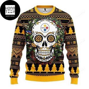 Pittsburgh Steelers Skull Flower 2023 Ugly Christmas Sweater