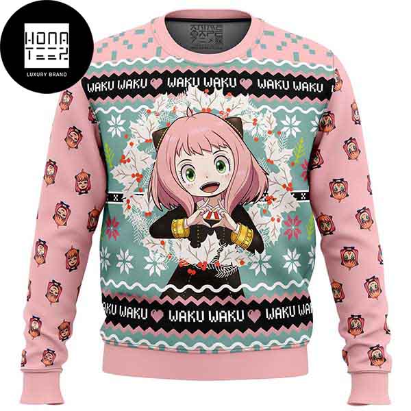 Spy x Family Anya Forger Heart Shape Cute Waku Waku 2023 Ugly Christmas Sweater
