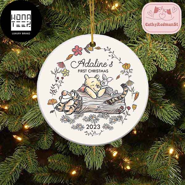 Winnie The Pooh And Friends Chilling First Christmas Customized Name 2023 Christmas Ornament