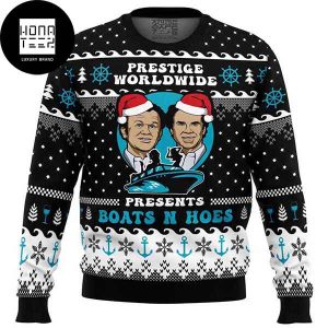 Step Brothers With Santa Hat Prestige Worldwide Boat n Hoes 2023 Ugly Christmas Sweater